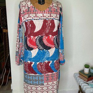 Tsumori Chisato Womens Multicolor Textile Long Sleeve Midi A Line Dress Size 2